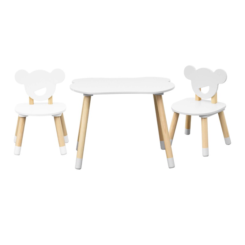 Mesa e 2 cadeiras para crianças Rebecca Mobili Nefel 44x60x56 MDF Pinho Branco Marrom CONJUNTO 3 peças