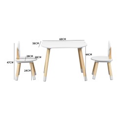 Mesa e 2 cadeiras para crianças Rebecca Mobili Nefel 44x60x56 MDF Pinho Branco Marrom CONJUNTO 3 peças