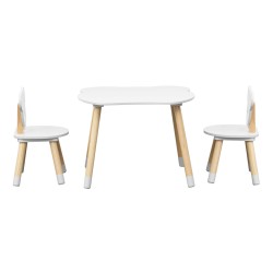 Mesa e 2 cadeiras para crianças Rebecca Mobili Nefel 44x60x56 MDF Pinho Branco Marrom CONJUNTO 3 peças