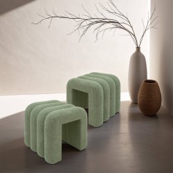 Pouf Rebecca Mobili Bamya 40x38x40 Tissu Polyester MDF Vert Foncé Moderne ENSEMBLE 2 pcs