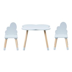 Table et 2 chaises pour enfants Rebecca Mobili Sitka 44x60x60 MDF Bois Bleu ciel Marron Scandinave ENSEMBLE 3 pcs