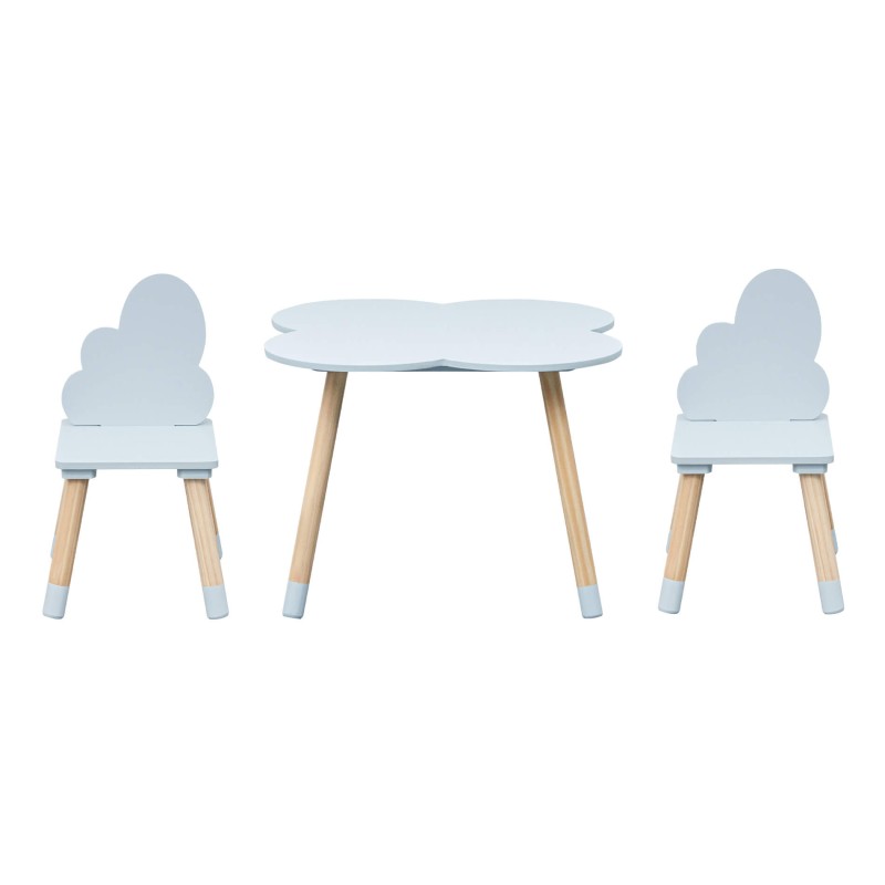 Table et 2 chaises pour enfants Rebecca Mobili Sitka 44x60x60 MDF Bois Bleu ciel Marron Scandinave ENSEMBLE 3 pcs