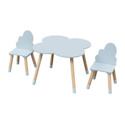 Tafel en 2 Stoelen voor Kinderen Rebecca Mobili Sitka 44x60x60 MDF Hout Lichtblauw Bruin Scandinavisch SET 3 stk