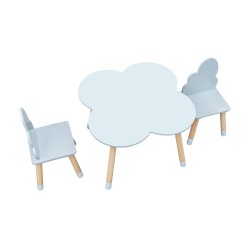 Table et 2 chaises pour enfants Rebecca Mobili Sitka 44x60x60 MDF Bois Bleu ciel Marron Scandinave ENSEMBLE 3 pcs