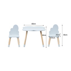 Table et 2 chaises pour enfants Rebecca Mobili Sitka 44x60x60 MDF Bois Bleu ciel Marron Scandinave ENSEMBLE 3 pcs