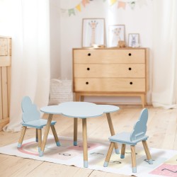 Tavolino e 2 Sedie per Bambini Rebecca Mobili Sitka 44x60x60 MDF Legno Celeste Marrone Scandinavo SET 3 pezzi