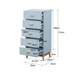 Cassettiera Rebecca Mobili Kuro 115x50x40 MDF Legno Celeste Marrone Scandinavo