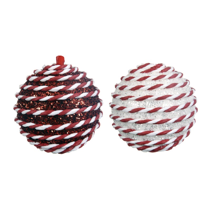 Palline per Albero di Natale Rebecca Mobili Bayd Ø 8 Plastica Spugna Rosso Bianco SET 2 pz