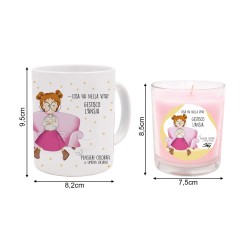 Set 1 tazza in ceramica e bicchiere con candela fragranza rosa