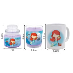 Set tazza tema "Canto della sirena" e 2 candele profumate fragranza lavanda