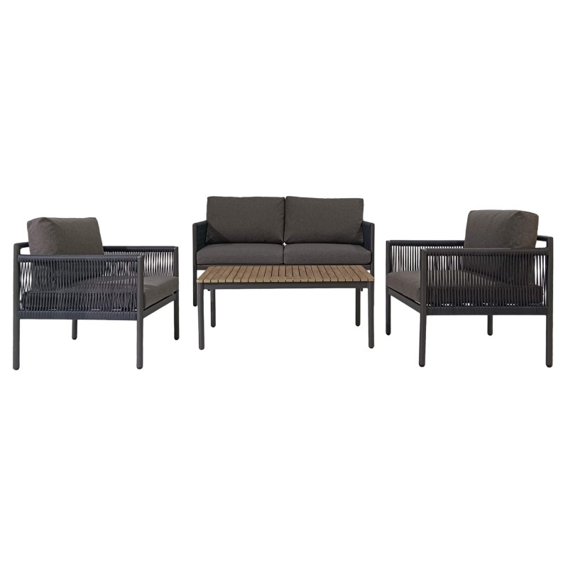 Salón de Jardín Rebecca Mobili Felfel 68x135x67 Aluminio PE Gris Oscuro Marrón Moderno SET 4 pz