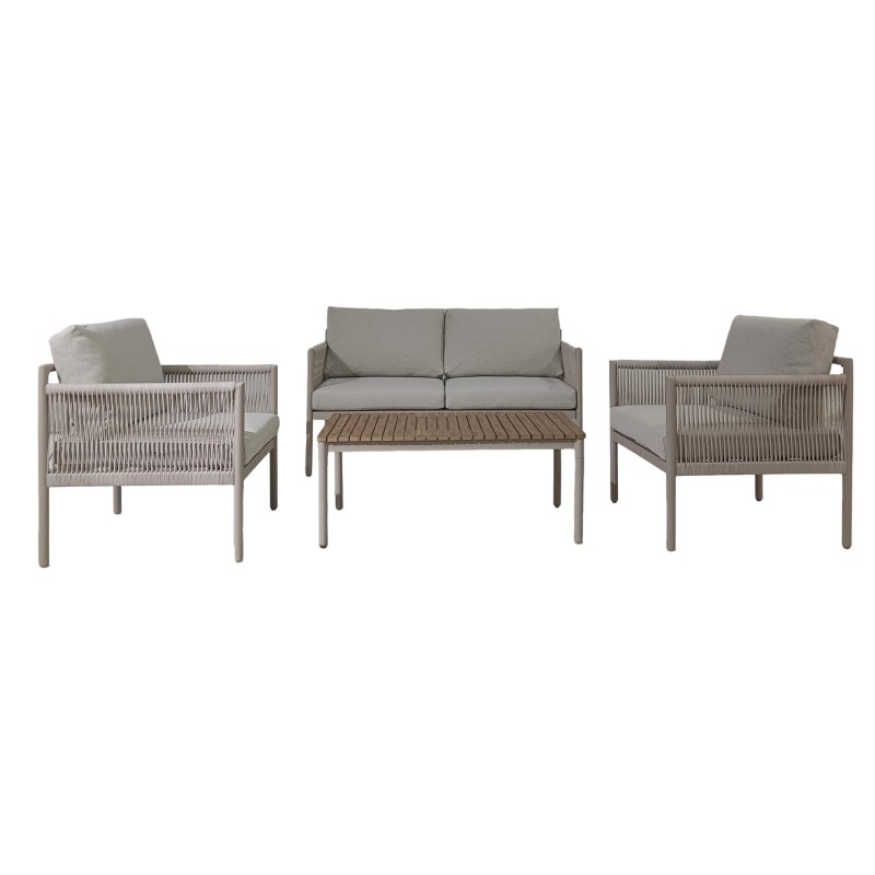 Sala de Jardim Rebecca Mobili Makopa 68x135x67 Alumínio PE Cinza Claro Marrom Moderno SET 4 pçs