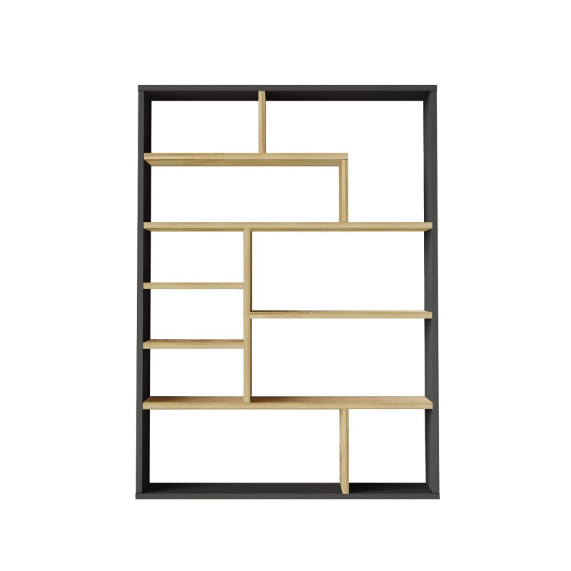 Boekenkast Rebecca Mobili Farako 123,5x90x22 Spaanplaat Donkergrijs Lichtbruin Modern