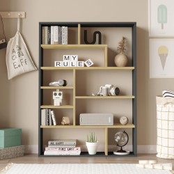 Bücherregal Rebecca Mobili Farako 123,5x90x22 Spanplatte Dunkelgrau Hellbraun Modern