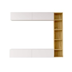 Mueble de pared Rebecca Mobili Hilba 143,5x169x26 Tablero de partículas Blanco Marrón Claro Moderno CONJUNTO 3 pzs