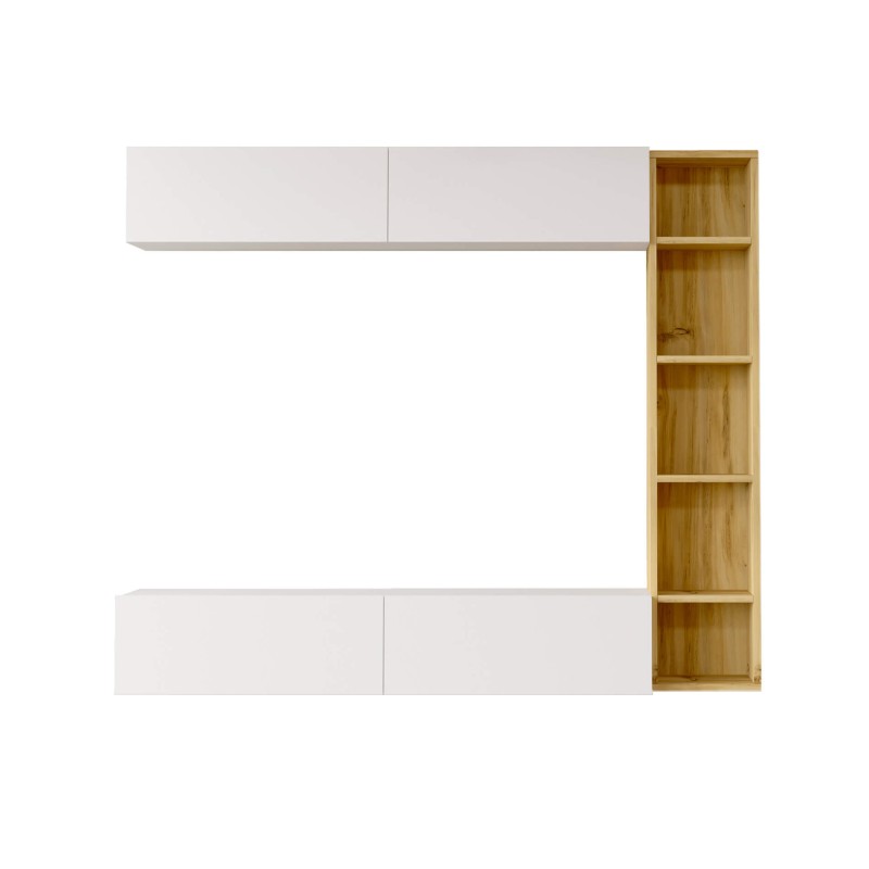 Meuble mural Rebecca Mobili Hilba 143,5x169x26 Panneau de particules Blanc Marron Clair Moderne ENSEMBLE 3 pcs