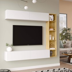 Wall Unit Rebecca Mobili Hilba 143,5x169x26 Chipboard White Light Brown Modern SET 3 pcs