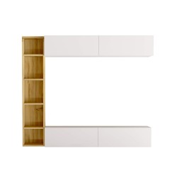 Meuble mural Rebecca Mobili Hilba 143,5x169x26 Panneau de particules Blanc Marron Clair Moderne ENSEMBLE 3 pcs