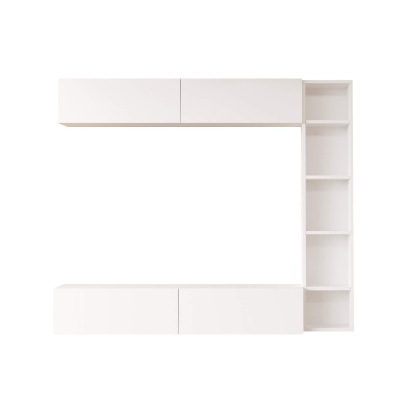 Mueble de pared Rebecca Mobili Kadab 143,5x169x26 Tablero de partículas Blanco Moderno CONJUNTO 3 pzs