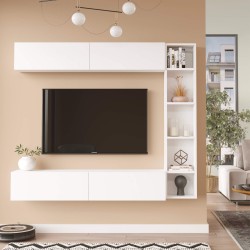 Mueble de pared Rebecca Mobili Kadab 143,5x169x26 Tablero de partículas Blanco Moderno CONJUNTO 3 pzs