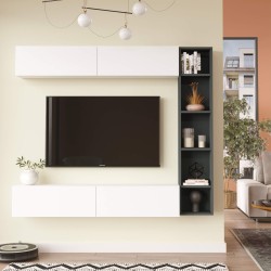 Mueble de pared Rebecca Mobili Tamael 143,5x169x26 Tablero de partículas Blanco Gris Oscuro Moderno CONJUNTO 3 pzs