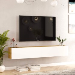 Hangend tv-meubel Rebecca Mobili Jatara 29,5x180x31,5 Spaanplaat Wit Lichtbruin Modern