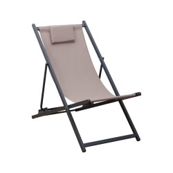 Foldable Deck Chair Rebecca Mobili Sarson 93x58x92 Polyester Aluminum Beige Dark Grey