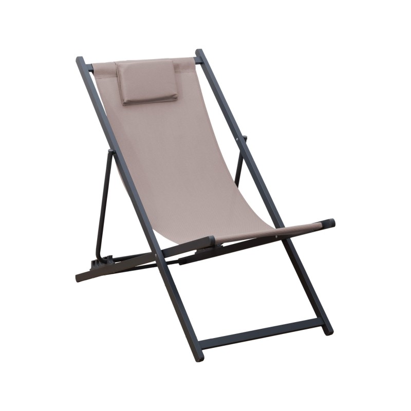 Klappbare Liegestuhl Rebecca Mobili Sarson 93x58x92 Polyester Aluminium Beige Dunkelgrau