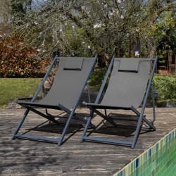 Chaise Longue Pliable Rebecca Mobili Atis 93x58x92 Polyester Aluminium Gris Foncé