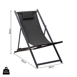 Chaise Longue Pliable Rebecca Mobili Atis 93x58x92 Polyester Aluminium Gris Foncé