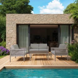 Garden Lounge Rebecca Mobili Makopa 68x135x67 Aluminum PE Light Grey Brown Modern SET 4 pcs