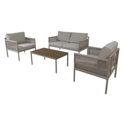 Salon Ogrodowy Rebecca Mobili Makopa 68x135x67 Aluminium PE Jasnoszary Brązowy Nowoczesny SET 4 pcs