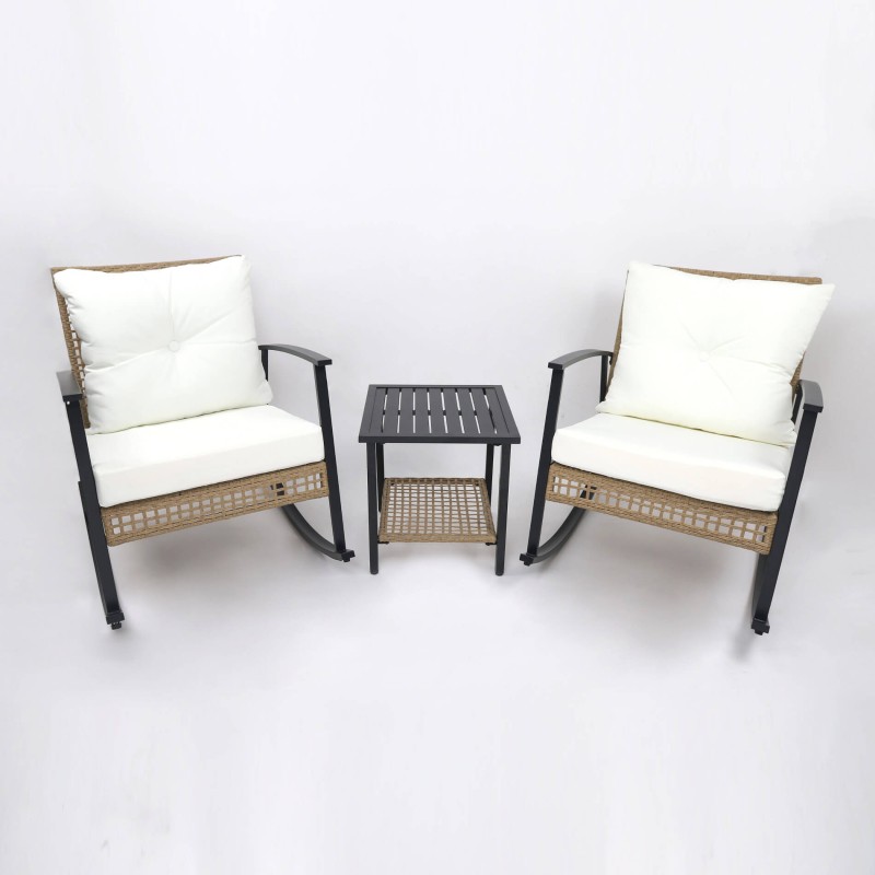 Rocking Chairs with Table Rebecca Mobili Niangon 88x66,5x90 Steel Polyrattan Brown Black SET 3 pcs