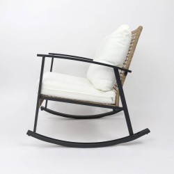 Schaukelstühle mit Tisch Rebecca Mobili Niangon 88x66,5x90 Stahl Polyrattan Braun Schwarz SET 3 stk