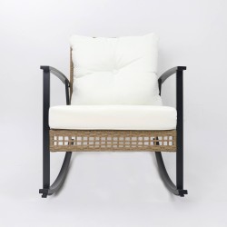 Schaukelstühle mit Tisch Rebecca Mobili Niangon 88x66,5x90 Stahl Polyrattan Braun Schwarz SET 3 stk