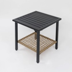 Cadeiras de Balanço com Mesa Rebecca Mobili Niangon 88x66,5x90 Aço Polirrattan Marrom Preto CONJUNTO 3 pçs