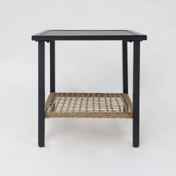 Cadeiras de Balanço com Mesa Rebecca Mobili Niangon 88x66,5x90 Aço Polirrattan Marrom Preto CONJUNTO 3 pçs