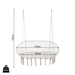 Silla Colgante Rebecca Mobili Gahat 150x130x70 Polialgodón Acero Blanco Crema Boho