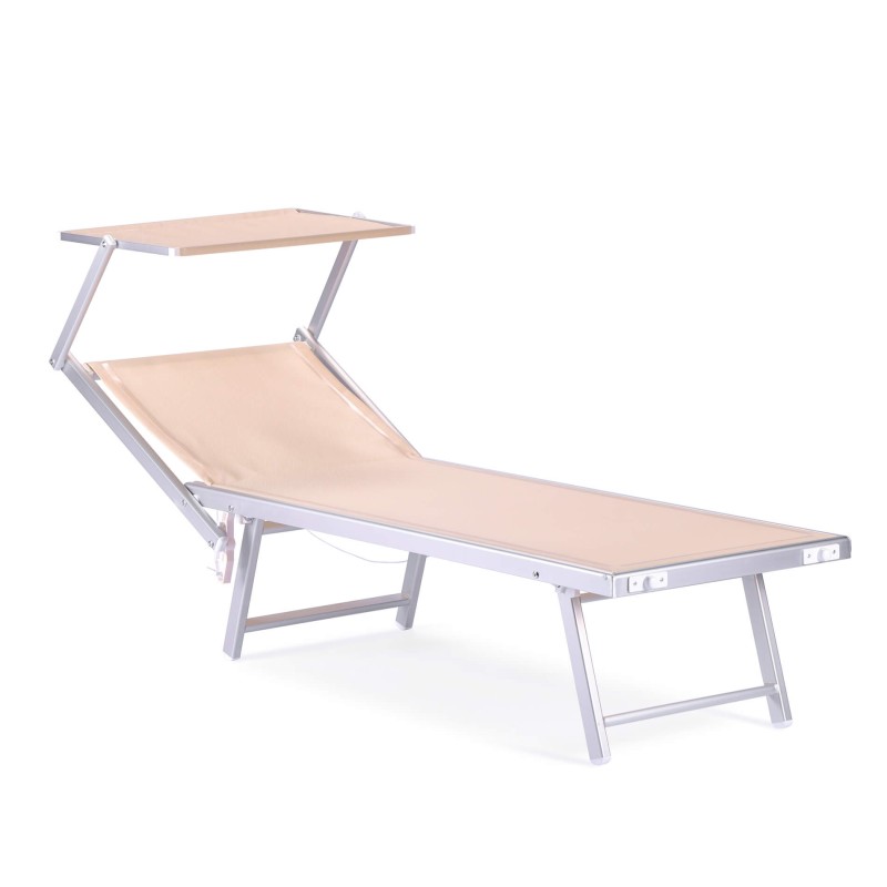 Chaise Longue Rebecca Mobili Jambul 38x186x61 Aluminium Polyester Beige Moderne