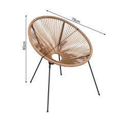 Fauteuil de Jardin Rebecca Mobili Batikh 80x70x76 Acier PE Beige Noir Vintage