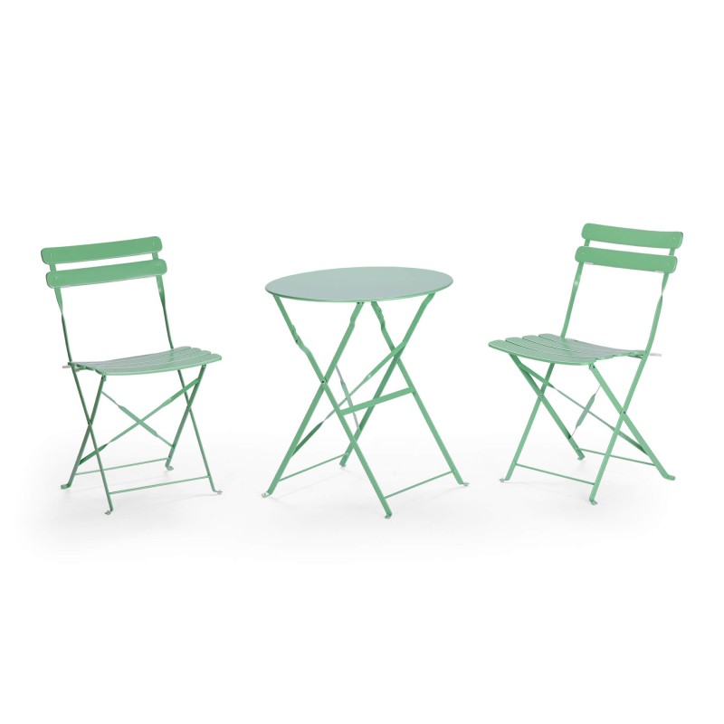 Round Table with Chairs Rebecca Mobili Daflah 71x60x60 Steel Green Modern SET 3 pcs