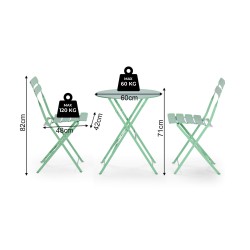 Ronde Tafel met Stoelen Rebecca Mobili Daflah 71x60x60 Staal Groen Modern SET 3 stk