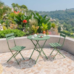 Mesa Redonda con Sillas Rebecca Mobili Daflah 71x60x60 Acero Verde Moderno SET 3 pz