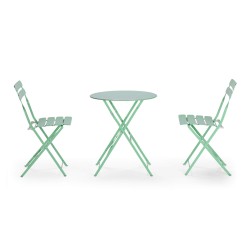 Round Table with Chairs Rebecca Mobili Daflah 71x60x60 Steel Green Modern SET 3 pcs