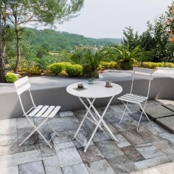 Round Table with Chairs Rebecca Mobili Berenj 71x60x60 Steel White Modern SET 3 pcs