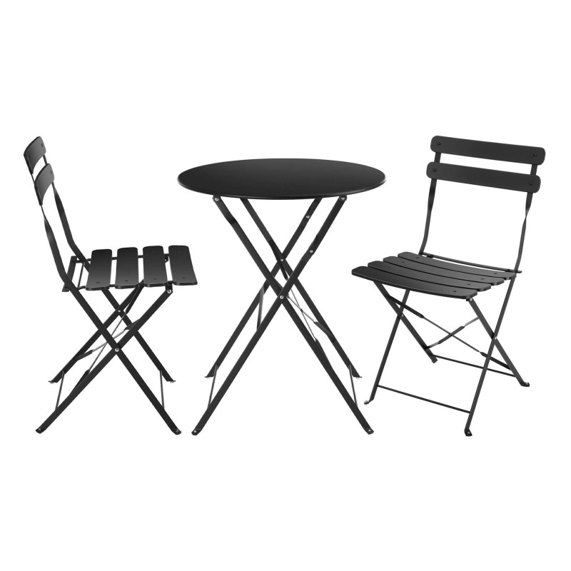 Round Table with Chairs Rebecca Mobili Pequi 71x60x60 Steel Black Modern SET 3 pcs