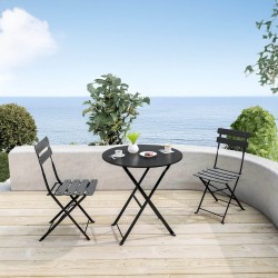 Round Table with Chairs Rebecca Mobili Pequi 71x60x60 Steel Black Modern SET 3 pcs