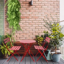 Rebecca Mobili Juego Bistrot Mesa y 2 Sillas Set para Exterior Acero Rojo para Balcón Jardín