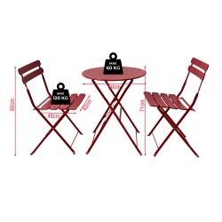 Rebecca Mobili Bistrot Ensemble Table et 2 Chaises Set de Extérieur en Acier Rouge pour Balcon Jardin