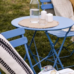 Rebecca Mobili Garten Set Außenbereich Tisch und Stühle Hellblau Stahl Platzsparend